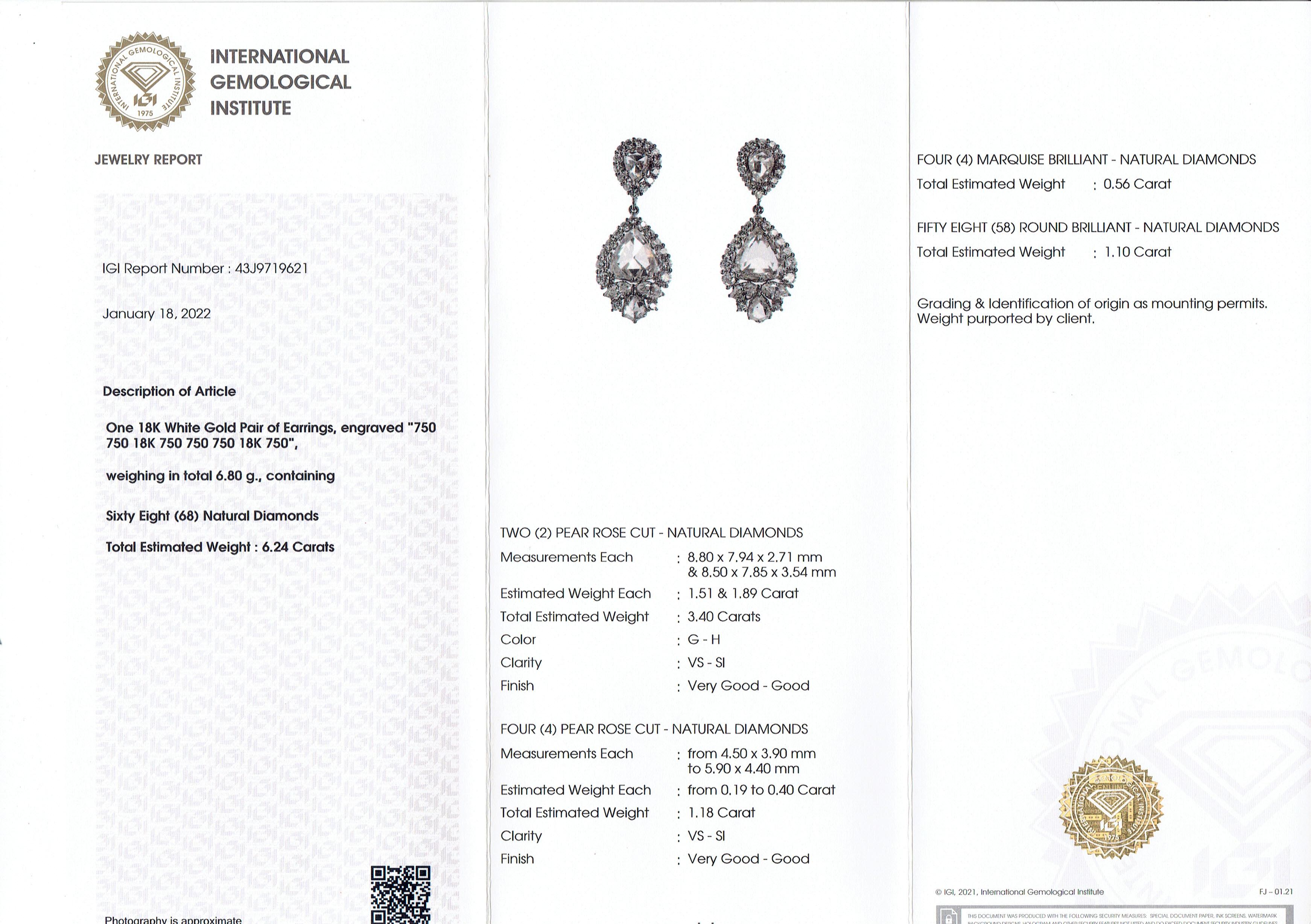 Women's IGI Certified 5.14 Carats Rose Cut Diamond Dangle Earring For Sale
