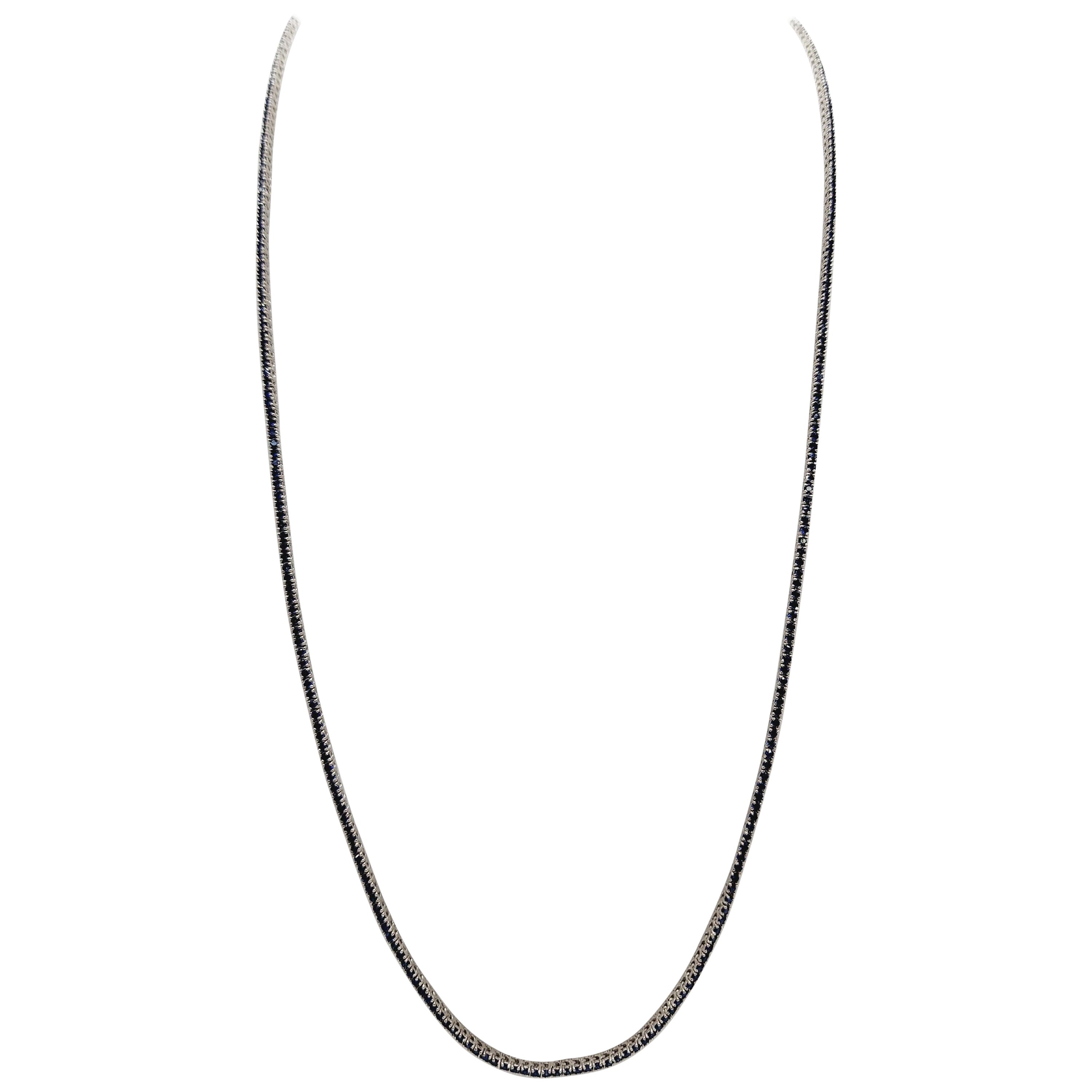 Tennis-Halskette aus 14 Karat Weißgold mit 5,14 Karat Saphir und Saphir 22'' im Angebot