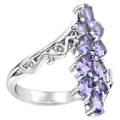 Used 5.14 Ct Woman Tanzanite Ring 925 Sterling Silver Rhodium Plated  Wedding Ring 