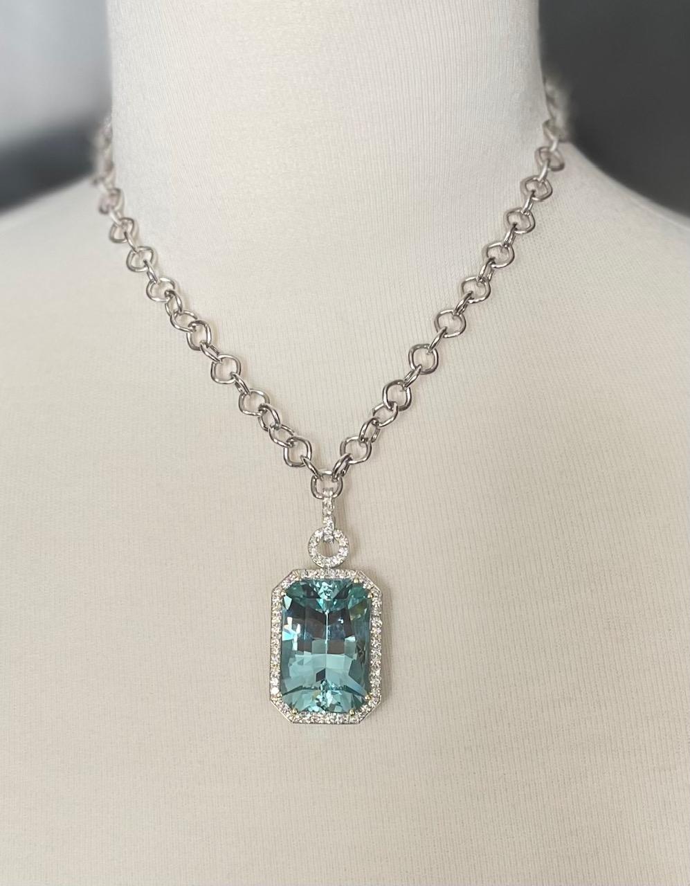 Women's or Men's 51.47 Carat Emerald-Cut Aquamarine and Diamond Enhancer Necklace in 18k Gold For Sale