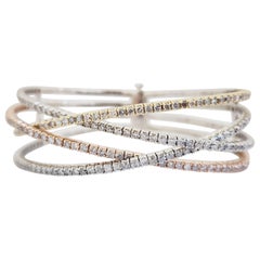 5.15 Carat 4 Row Flexible Bangle Tri-Color Gold 14 Karat