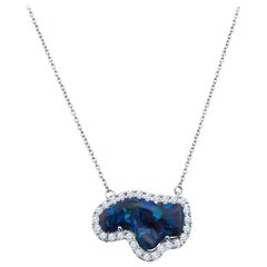 5.15 Carat Australian Opal in 1.00 Carat Round Diamond Halo in Platinum Necklace