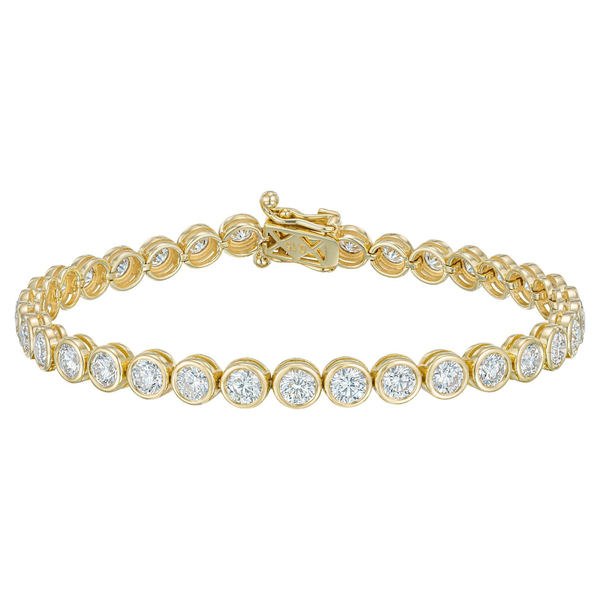 5.40 carat Bezel Set Natural Diamond Tennis Bracelet in 18K Yellow Gold  For Sale