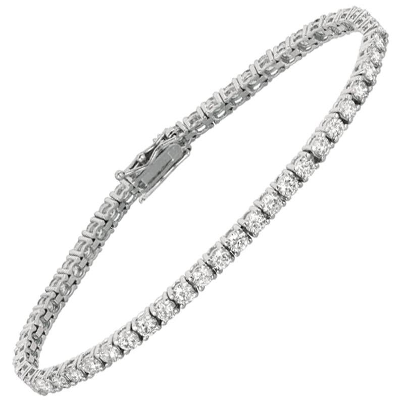 Bracelet tennis en or blanc 14 carats avec 52 pierres et diamants de 5,15 carats G SI en vente