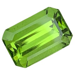 5.15 Carat Emerald Cut Faceted Apple Green Peridot Ring Gemstone from Pakistan