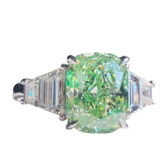 5.15 Carat GIA Certified Cushion Cut Fancy Light Green Diamond Engagement Ring