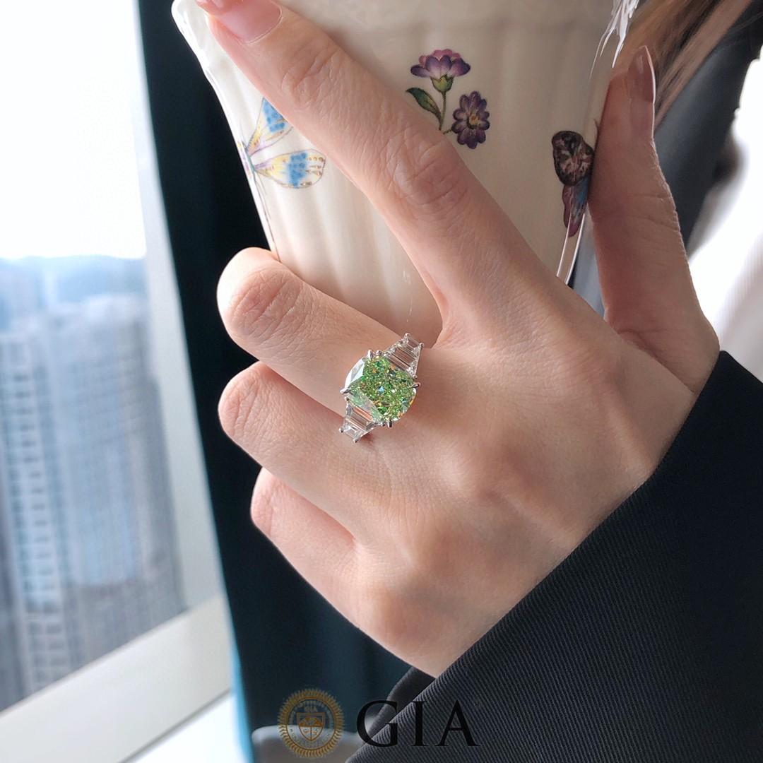 Women's or Men's 5.15 Carat GIA Certified Cushion Cut Fancy Light Green Diamond Engagement Ring For Sale