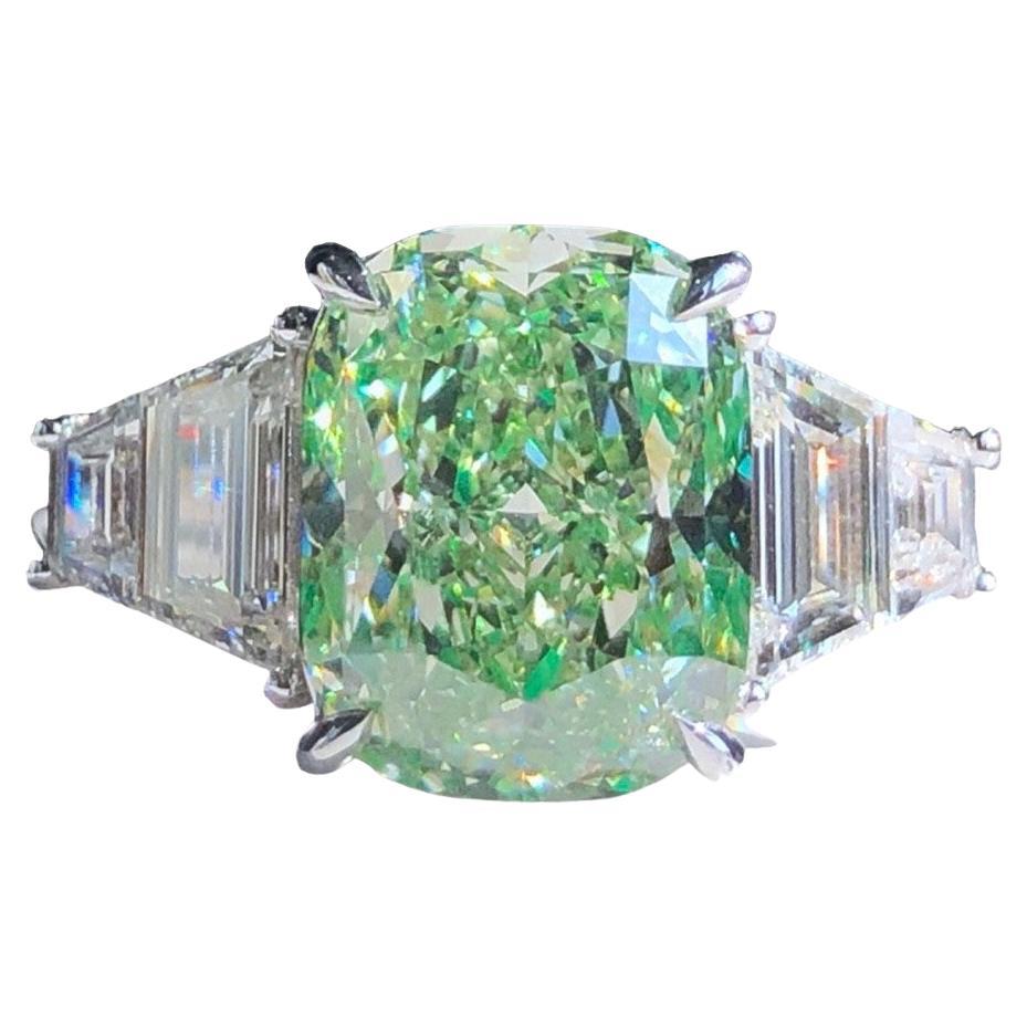 5.15 Carat GIA Certified Cushion Cut Fancy Light Green Diamond Engagement Ring For Sale