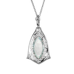 5.15 Carat Marquise Aqua Filigree White Gold Pendant Necklace
