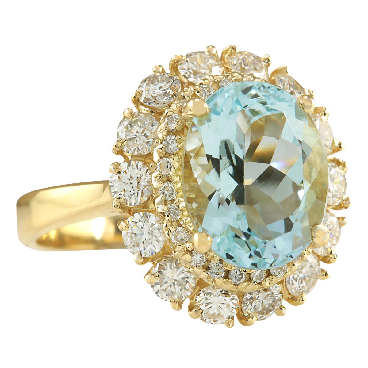 5.15 Carat Natural Aquamarine 14 Karat Yellow Gold Diamond Ring
Stamped: 14K Yellow Gold
Total Ring Weight: 5.3 Grams
Total Natural Aquamarine Weight is 3.65 Carat (Measures: 11.00x9.00 mm)
Color: Blue
Total Natural Diamond Weight is 1.50