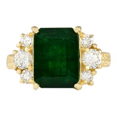 5.15 Carat Natural Emerald 18 Karat Yellow Gold Diamond Ring