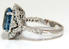 5.15 Carat Natural Prime Aqua Blue Aquamarine Diamonds Ring 14 Karat*