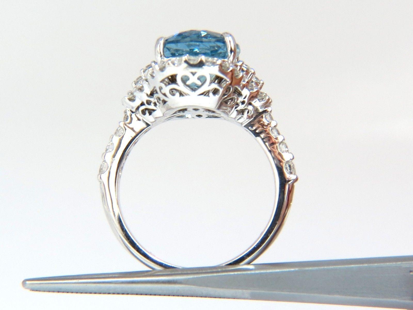 5.15 Carat Natural Prime Aqua Blue Aquamarine Diamonds Ring 14 Karat 1
