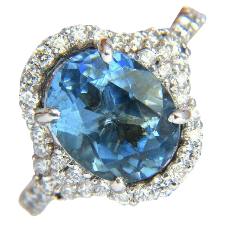 5.15 Carat Natural Prime Aqua Blue Aquamarine Diamonds Ring 14 Karat