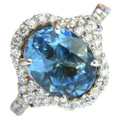 5,15 quilates Natural Prime Aqua Azul Aguamarina Diamantes Anillo 14 Quilates