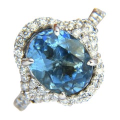 5.15 Carat Natural Prime Aqua Blue Aquamarine Diamonds Ring 14 Karat*