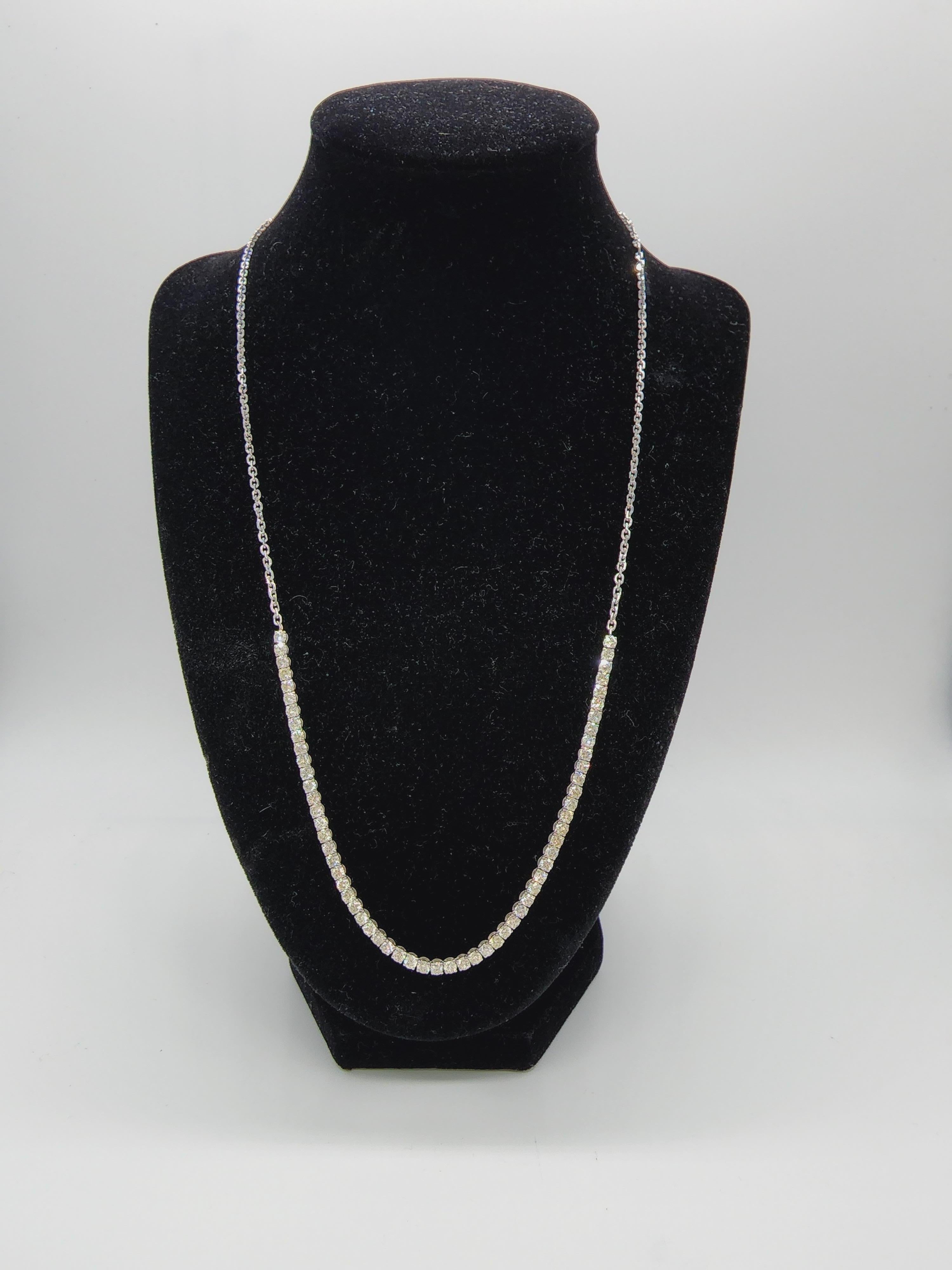 Brilliant and beautiful mini tennis necklace, natural round-brilliant cut white diamonds clean and Excellent shine.
14k white gold classic four-prong style for maximum light brilliance. 
22 inch length. Can be adjust to 20'' and 18'' with the