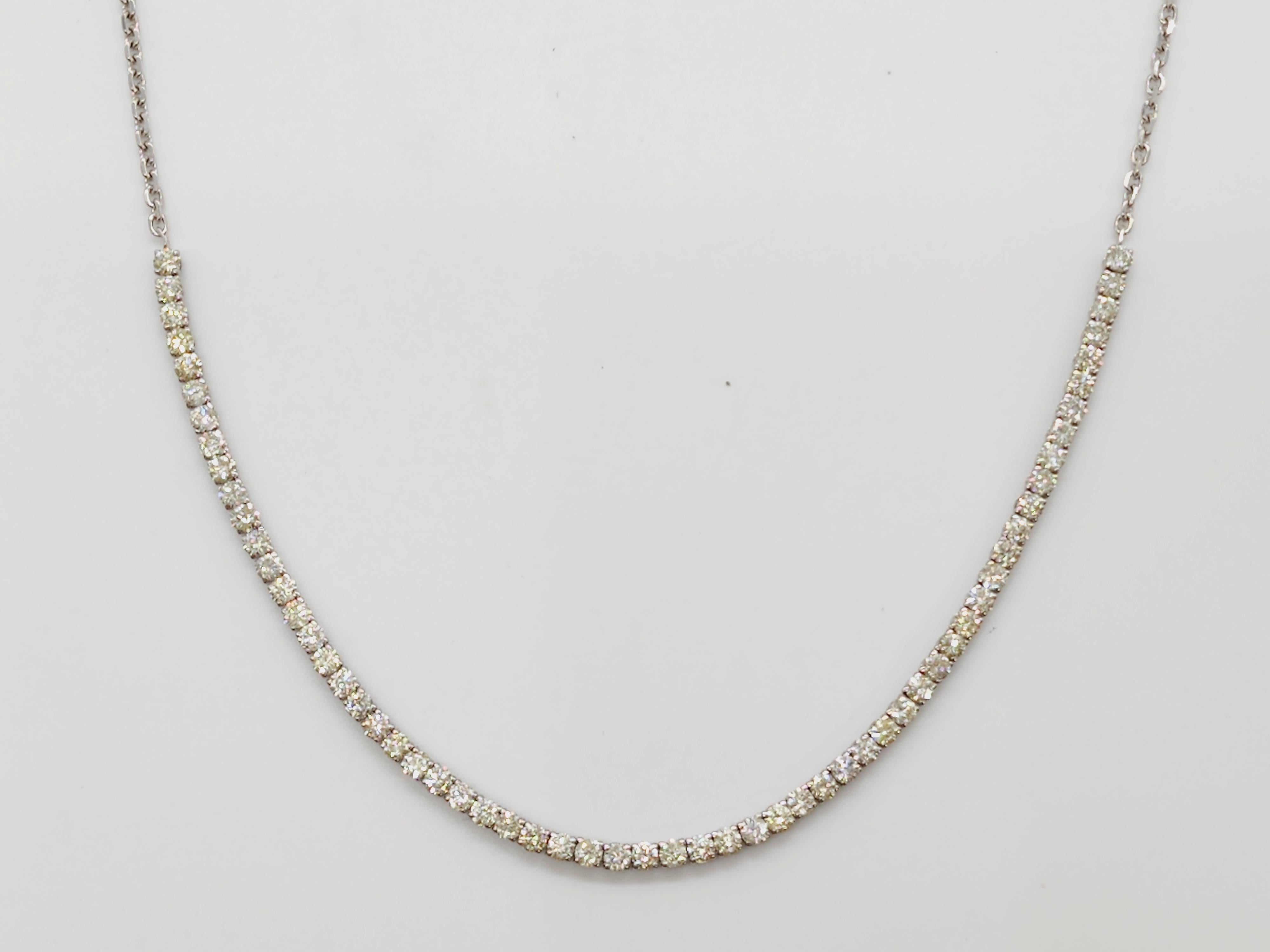 5.15 Carat Natural Round Diamond Mini Tennis Necklace 14 Karat White Gold In New Condition In Great Neck, NY