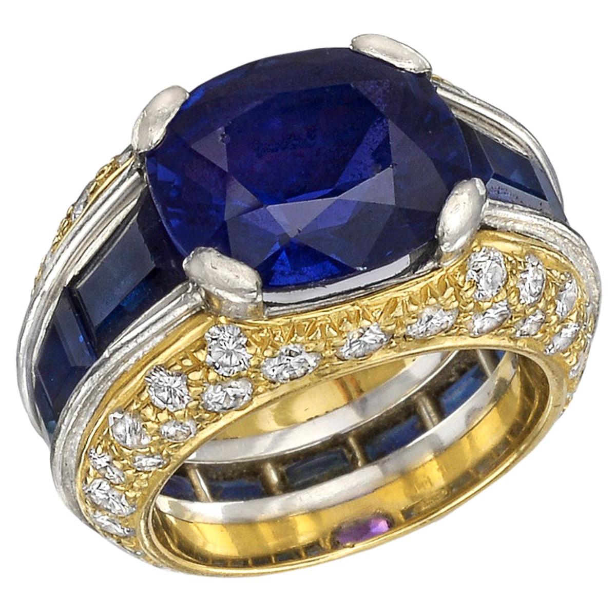 5.15 Carat Sapphire and Diamond Cocktail Ring For Sale