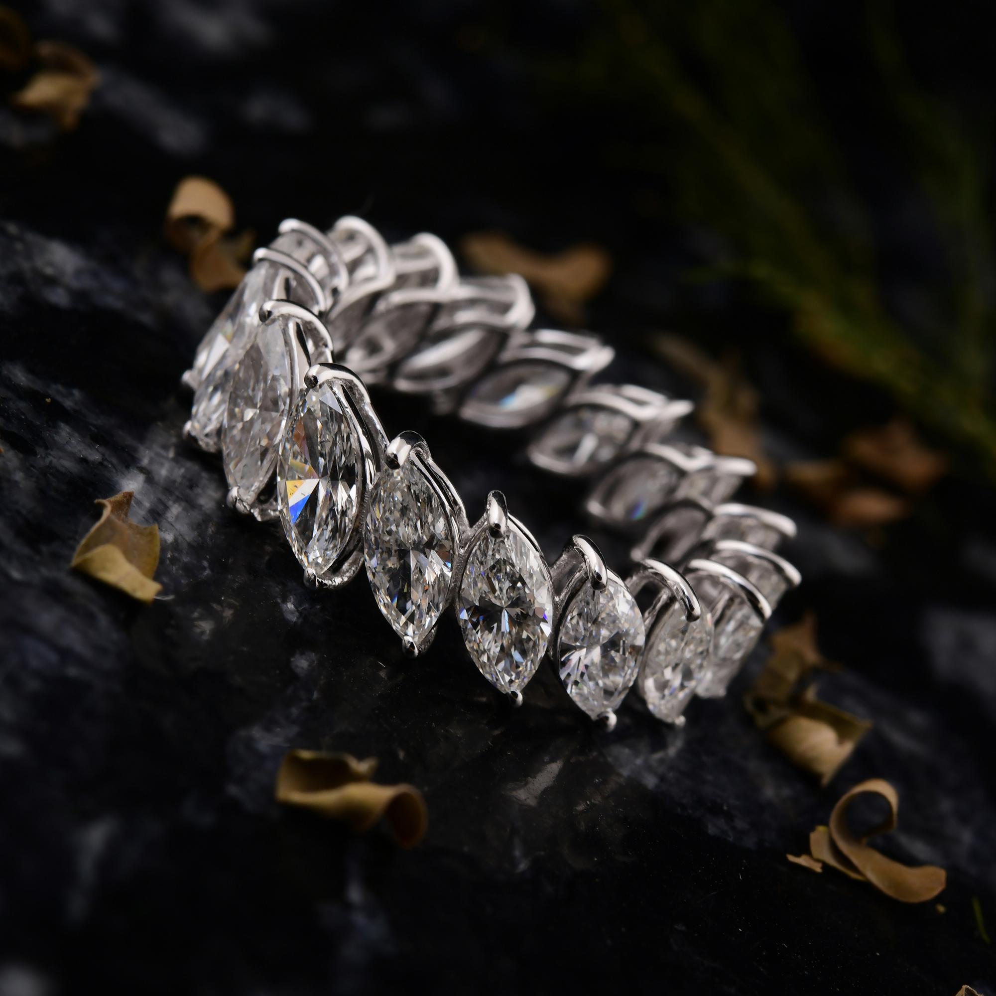 Marquise Cut 5.15 Carat SI/H Marquise Shape Diamond Band Ring 14 Karat White Gold Jewelry For Sale