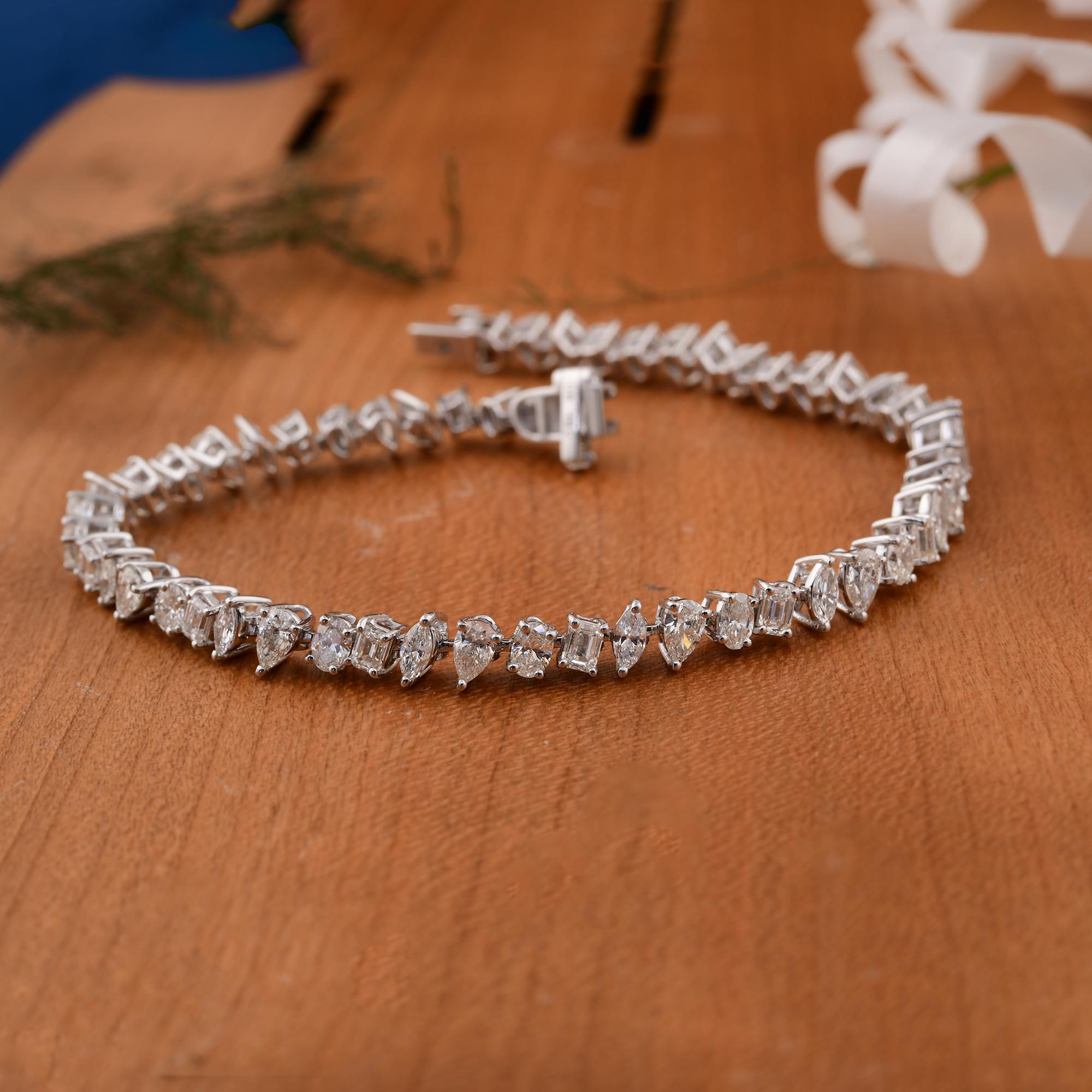 Pulsera de tenis de diamantes naturales multiforma SI/H de 5,15 quilates Oro blanco de 14 quilates Art Decó en venta