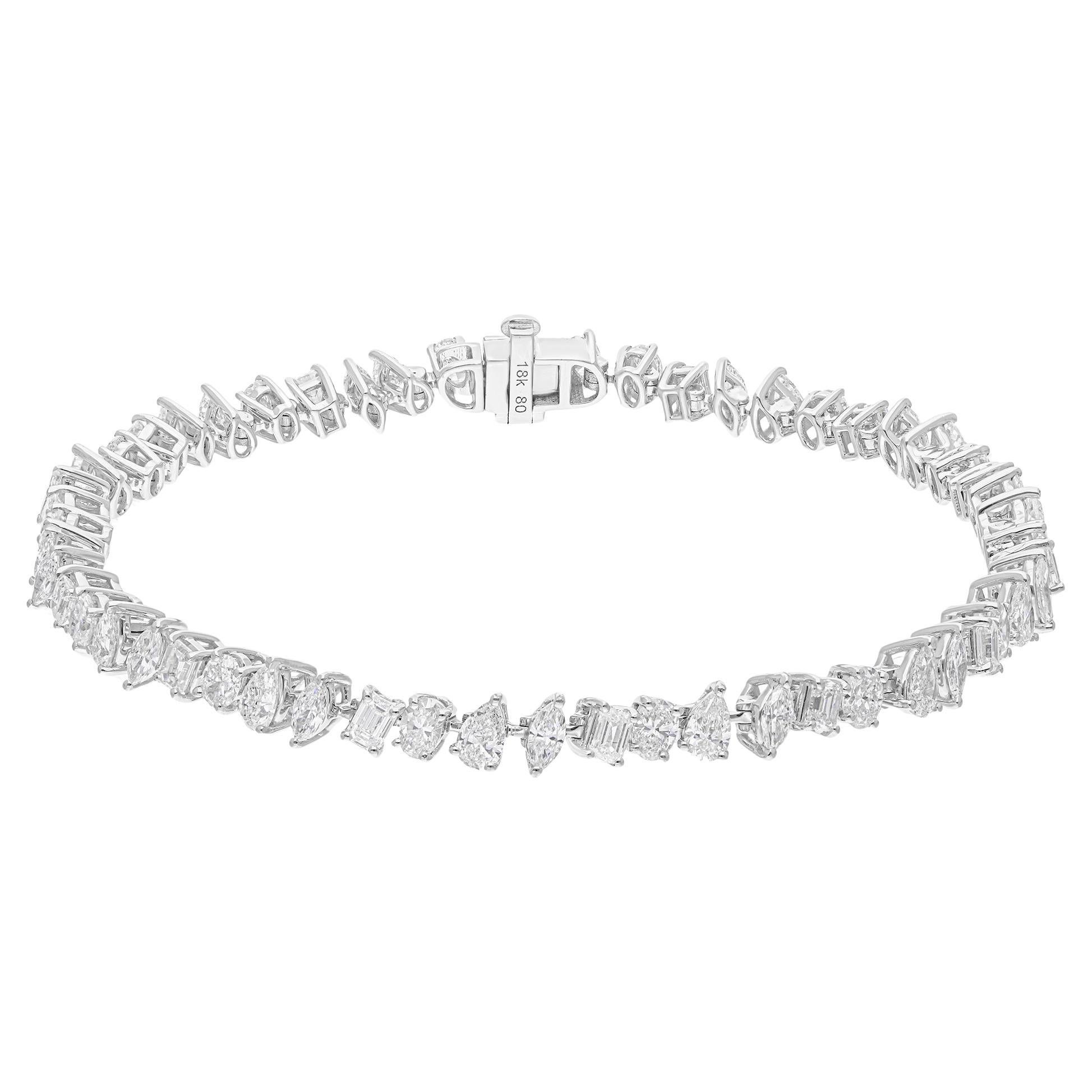 Pulsera de tenis de diamantes naturales multiforma SI/H de 5,15 quilates Oro blanco de 14 quilates en venta 1