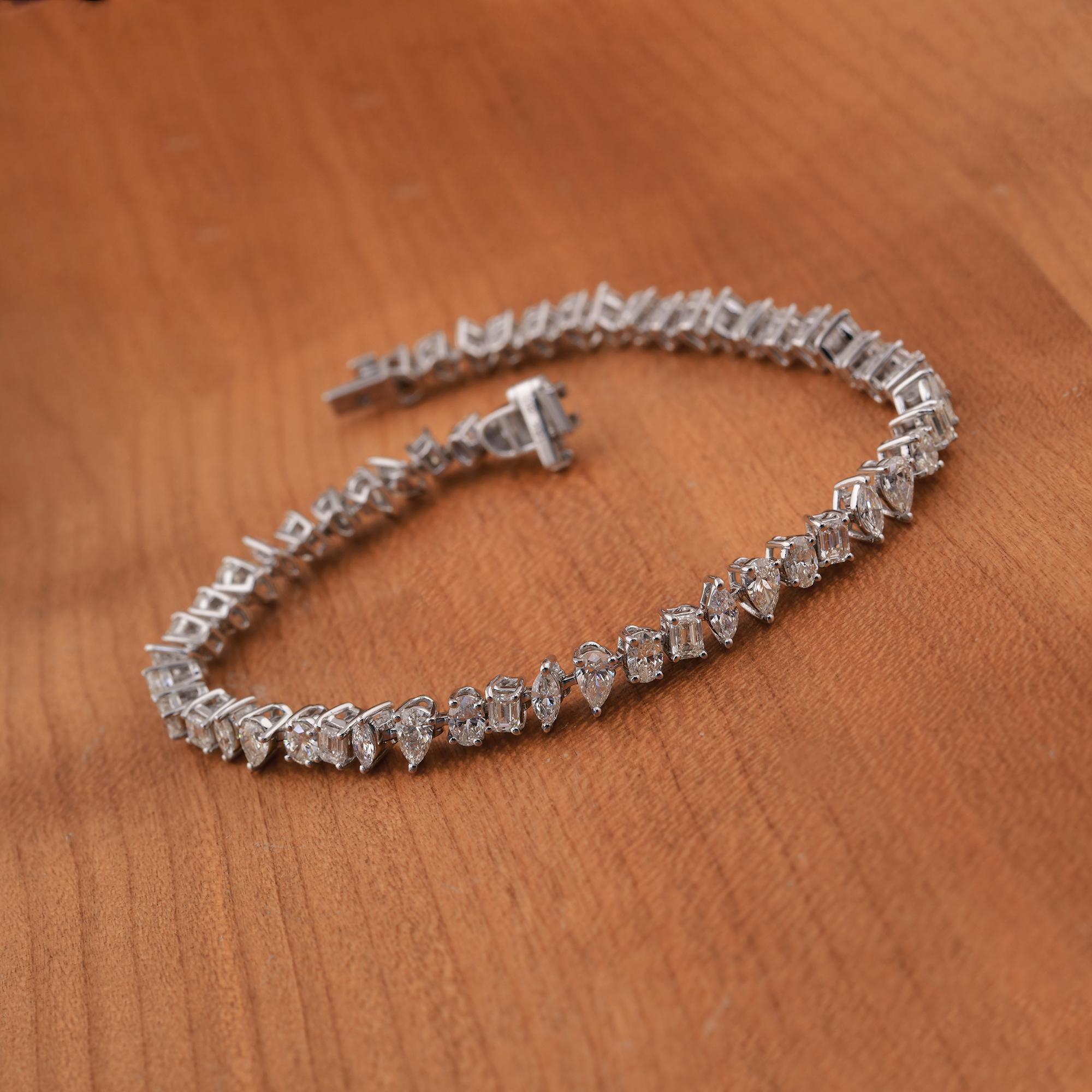 De las mujeres Pulsera de tenis de diamantes naturales multiforma SI/H de 5,15 quilates Oro blanco de 18 quilates en venta