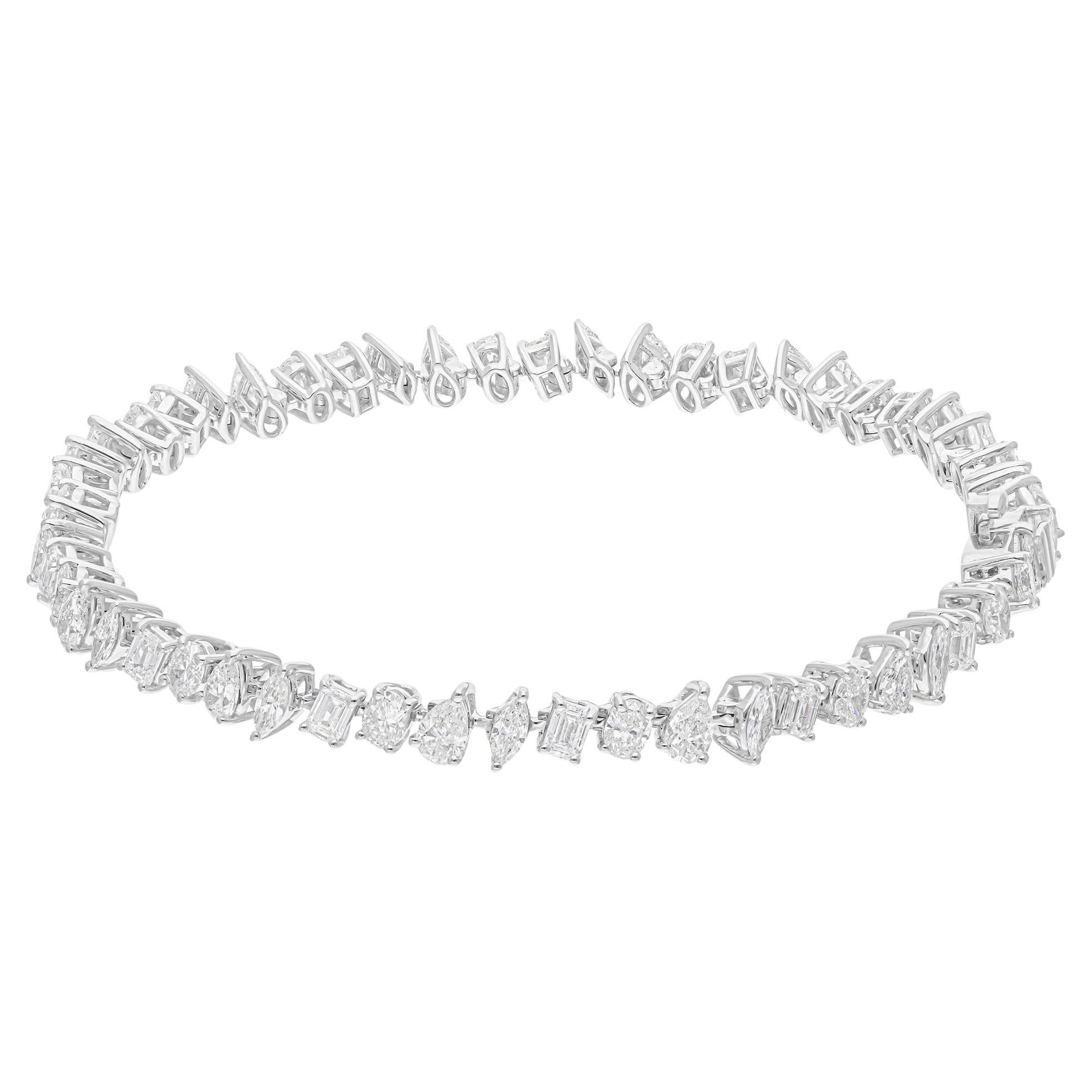 Pulsera de tenis de diamantes naturales multiforma SI/H de 5,15 quilates Oro blanco de 18 quilates