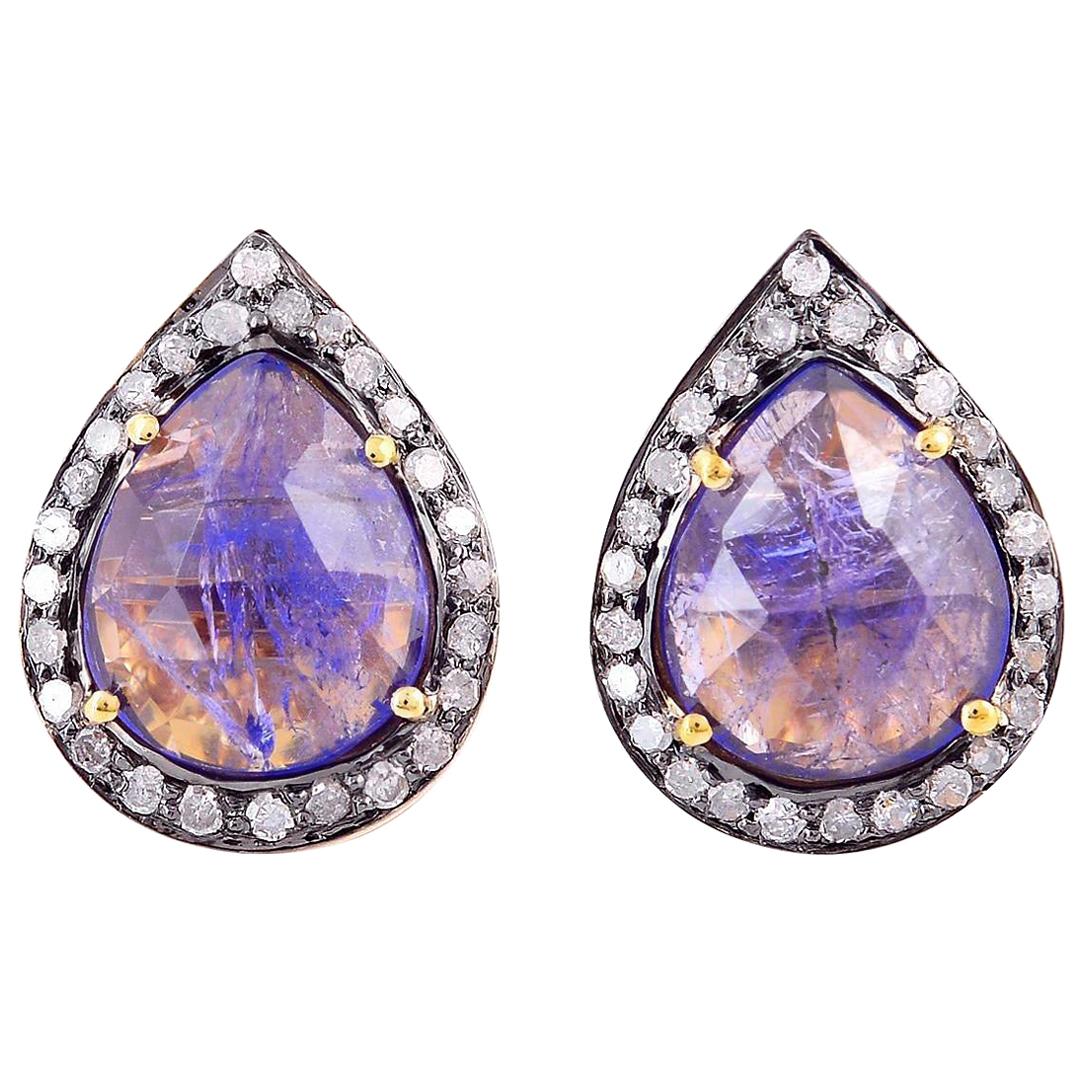 5.15 Carat Tanzanite Diamond Stud Earrings For Sale