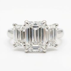 5.15 Carat Three-Stone Emerald Cut Diamond Platinum Ring