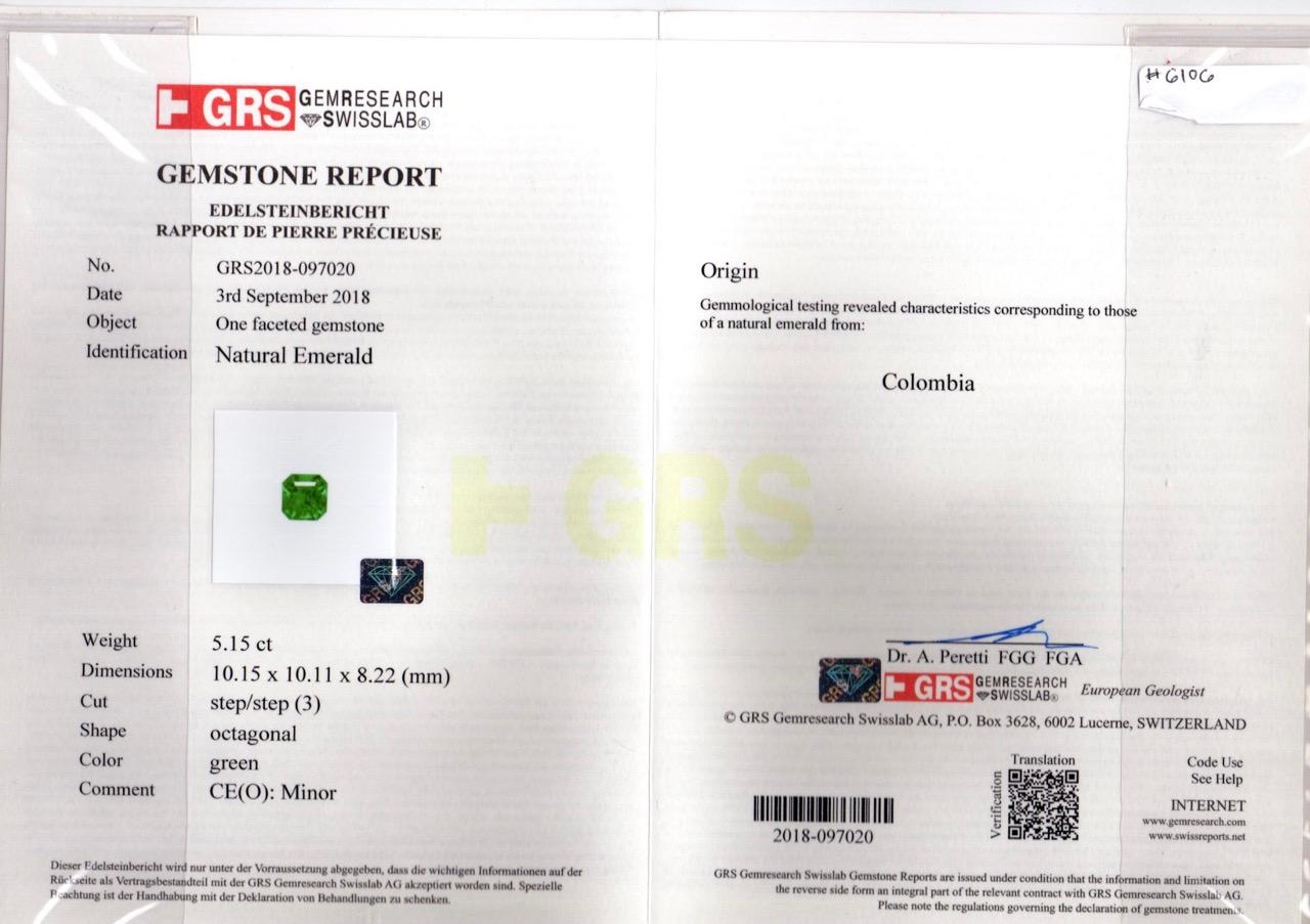 5.15 Carats Colombian Emerald GRS Certified in vendita 4