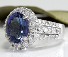 5.15 Carat Natural Tanzanite and Diamond 14 Karat Solid White Gold Ring