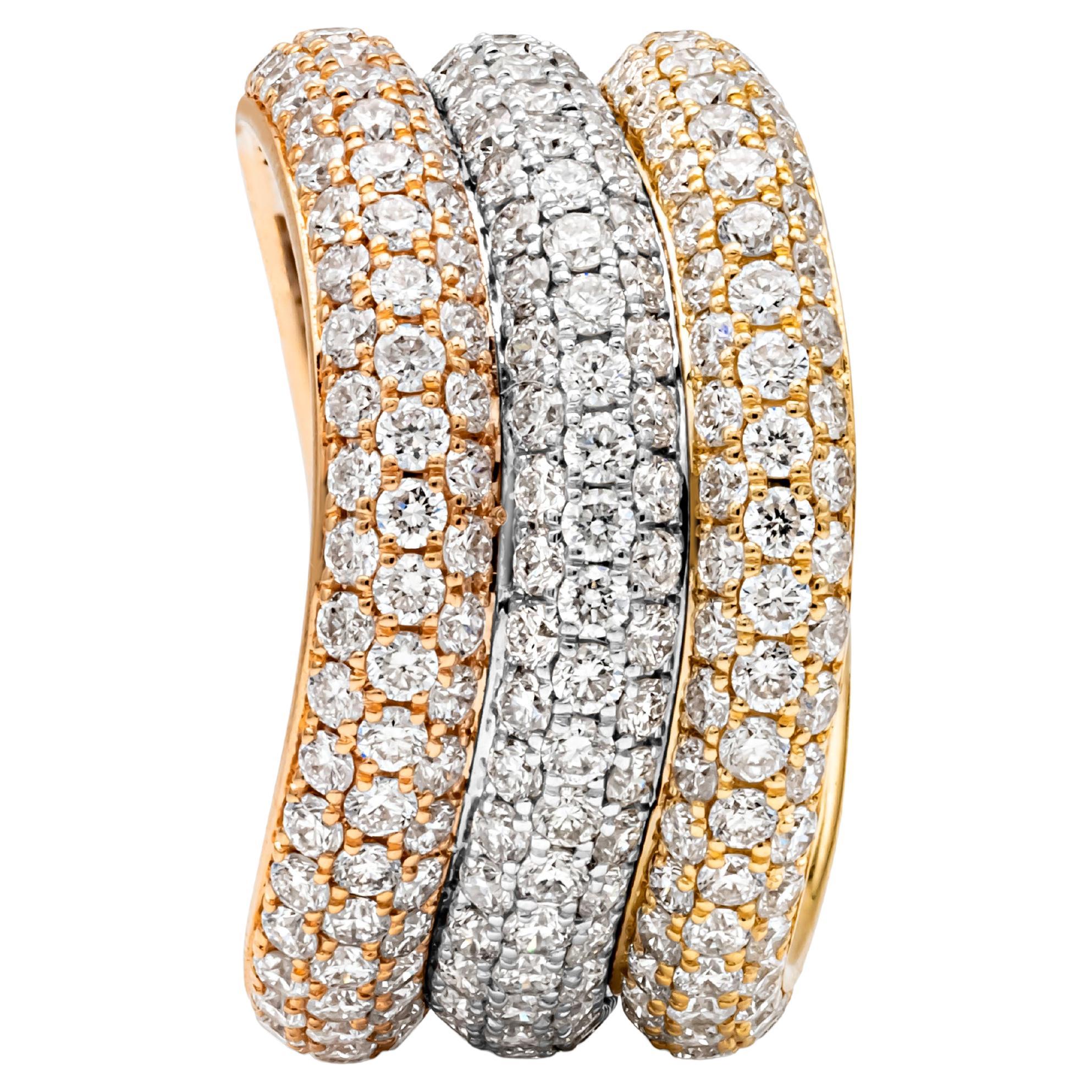5.15 Carats Total Diamond Round Micro-Pave Trio Tri-color Eternity Fashion Ring