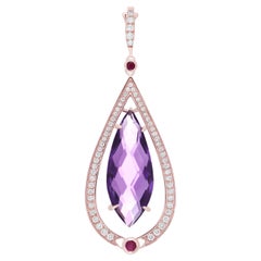 5.15 Cts Amethyst, Ruby and Diamond Studded Pendant in 14 Karat Rose Gold