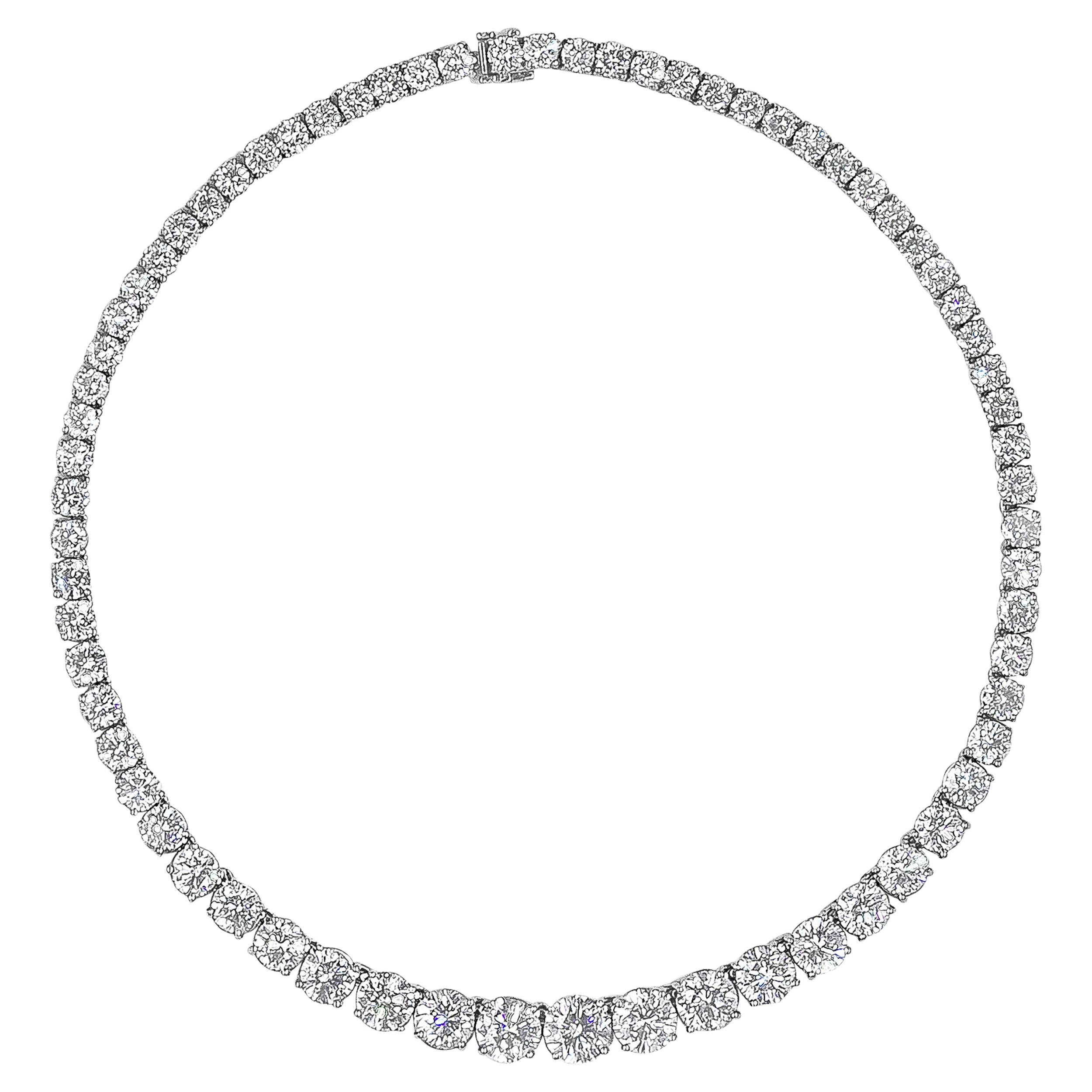 Roman Malakov 51.59 Carats Total Round Diamond Riviere Tennis Pendant Necklace For Sale
