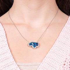 5.15 Carat Australian Opal in 1.00 Carat Round Diamond Halo in Platinum Necklace
