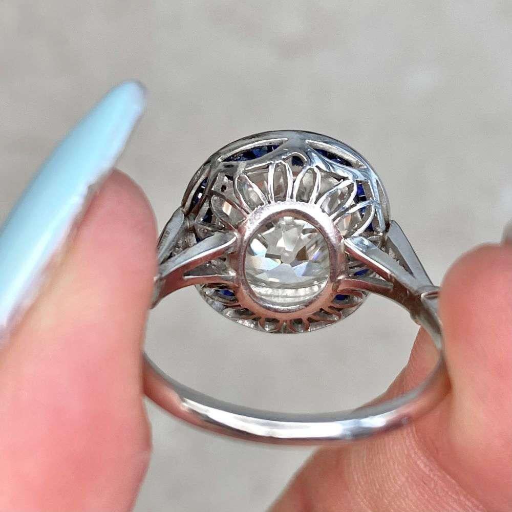 5.15ct Cushion Cut Diamond Engagement Ring, Sapphire Halo, Platinum For Sale 6