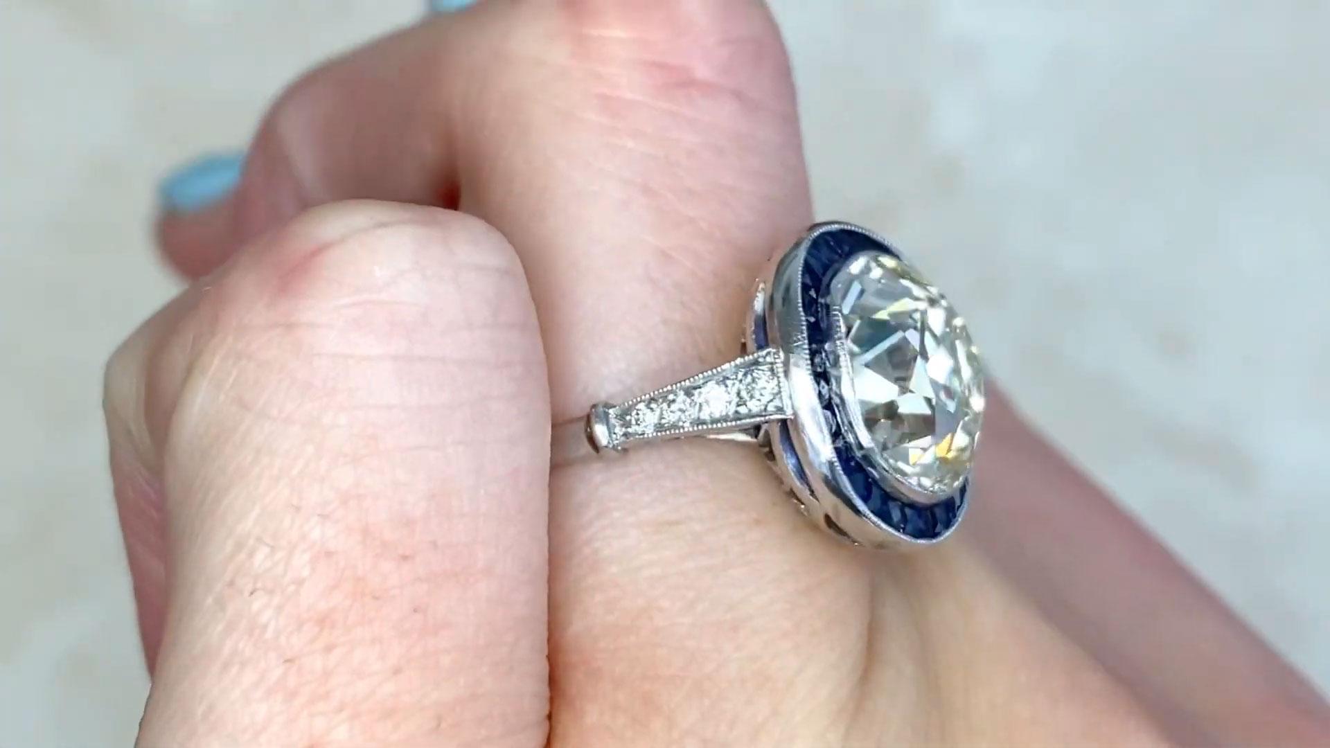 Women's Cushion Cut Diamond Engagement Ring (Approx. 5.10-Carats), Sapphire Halo For Sale