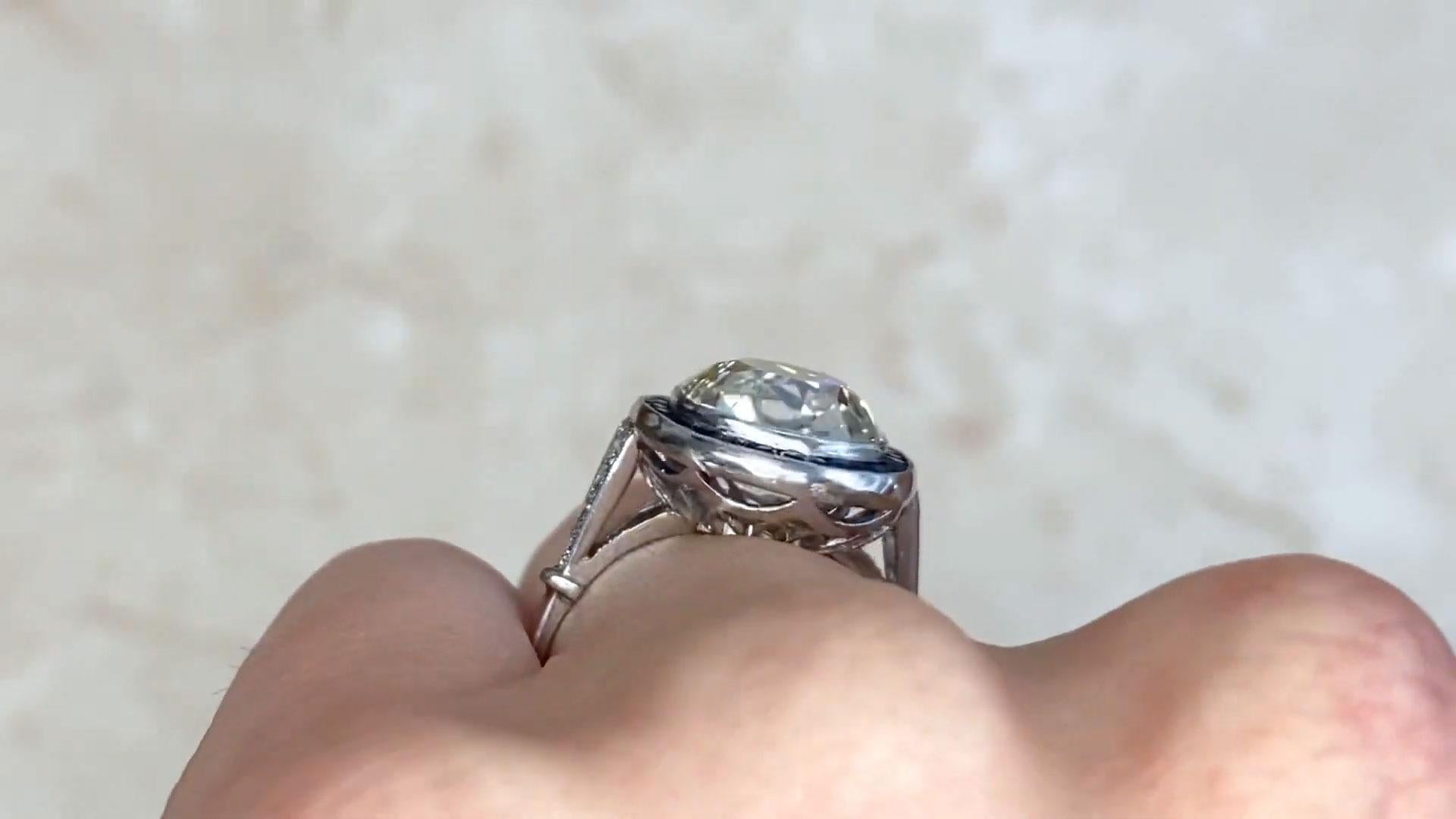 Cushion Cut Diamond Engagement Ring (Approx. 5.10-Carats), Sapphire Halo For Sale 1