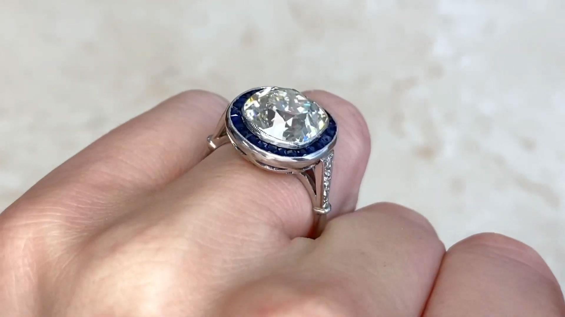 Cushion Cut Diamond Engagement Ring (Approx. 5.10-Carats), Sapphire Halo For Sale 2