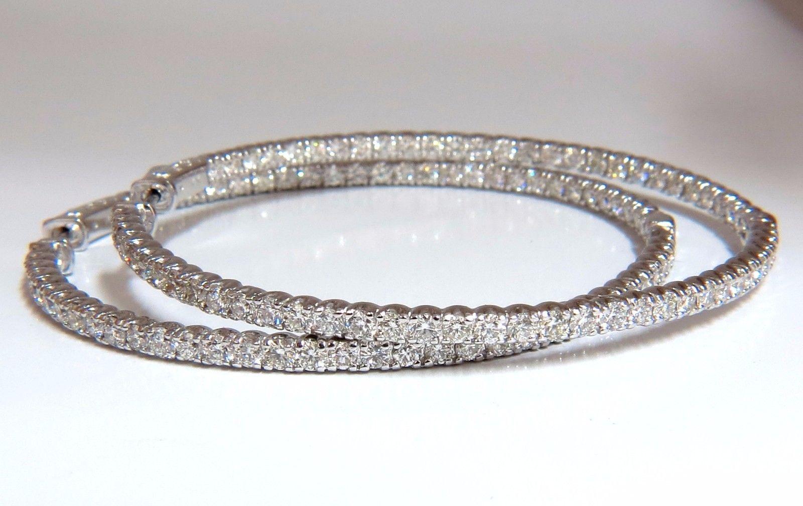 Women's or Men's 5.15ct natural round brilliant in/out diamond hoop earrings 14kt button lock