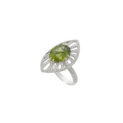 5.15ct Peridot and Diamond Ring in 18K White Gold