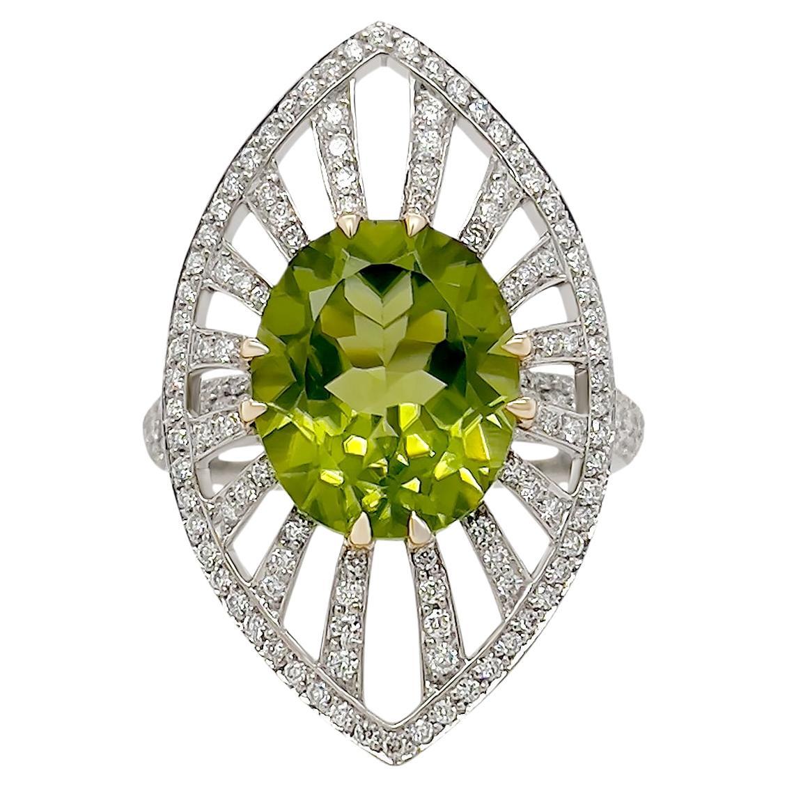 5.15ct Peridot and Diamond Ring in 18K White Gold For Sale