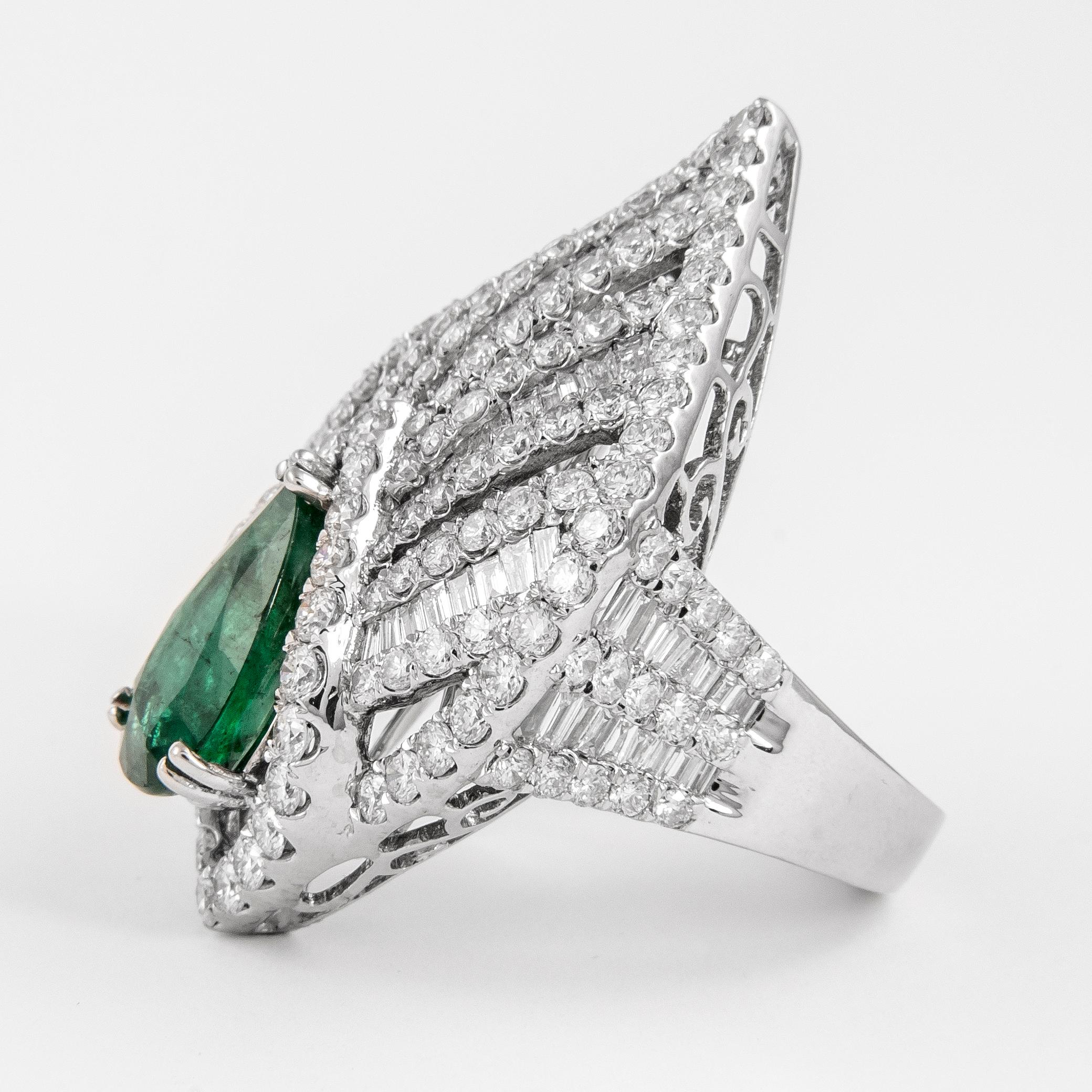 Pear Cut 5.15ctt Emerald with Diamond Cocktail Ring 18 Karat White Gold For Sale