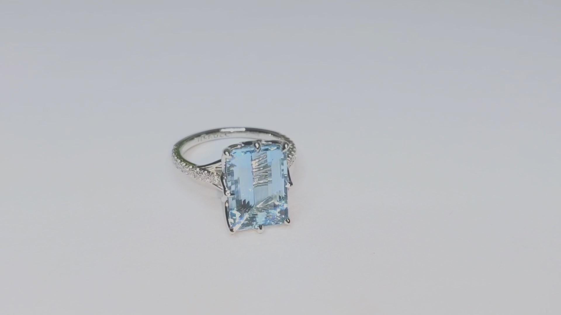 5.16 Carat Emerald Aquamarine Diamond Pave Platinum Lotus Flower Cocktail Ring 1