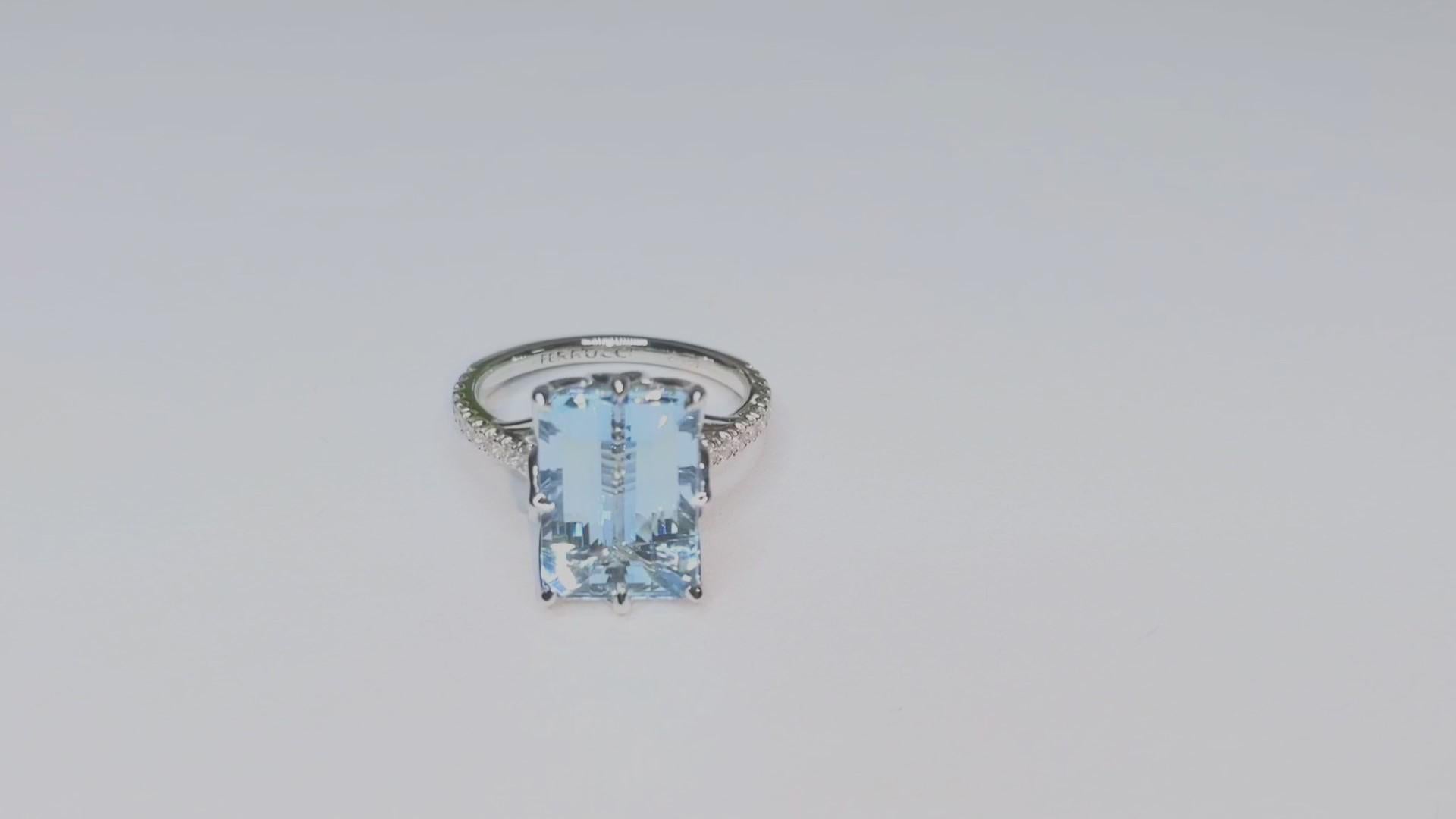 Women's 5.16 Carat Emerald Aquamarine Diamond Pave Platinum Lotus Flower Cocktail Ring