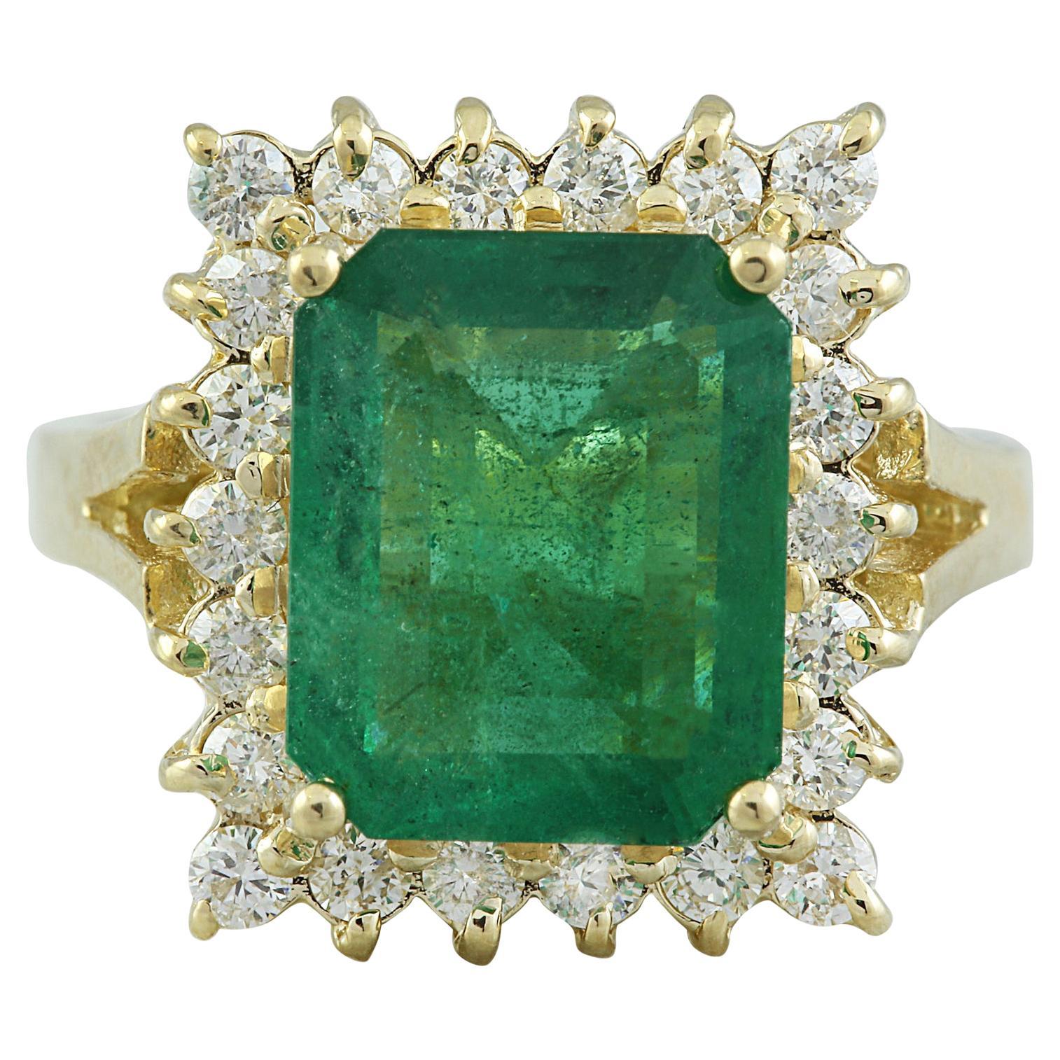 5.16 Carat Natural Emerald 14 Karat Solid Yellow Gold Diamond Ring For Sale