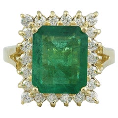 5,16 Karat natürlicher Smaragd 14 Karat massives Gelbgold Diamantring