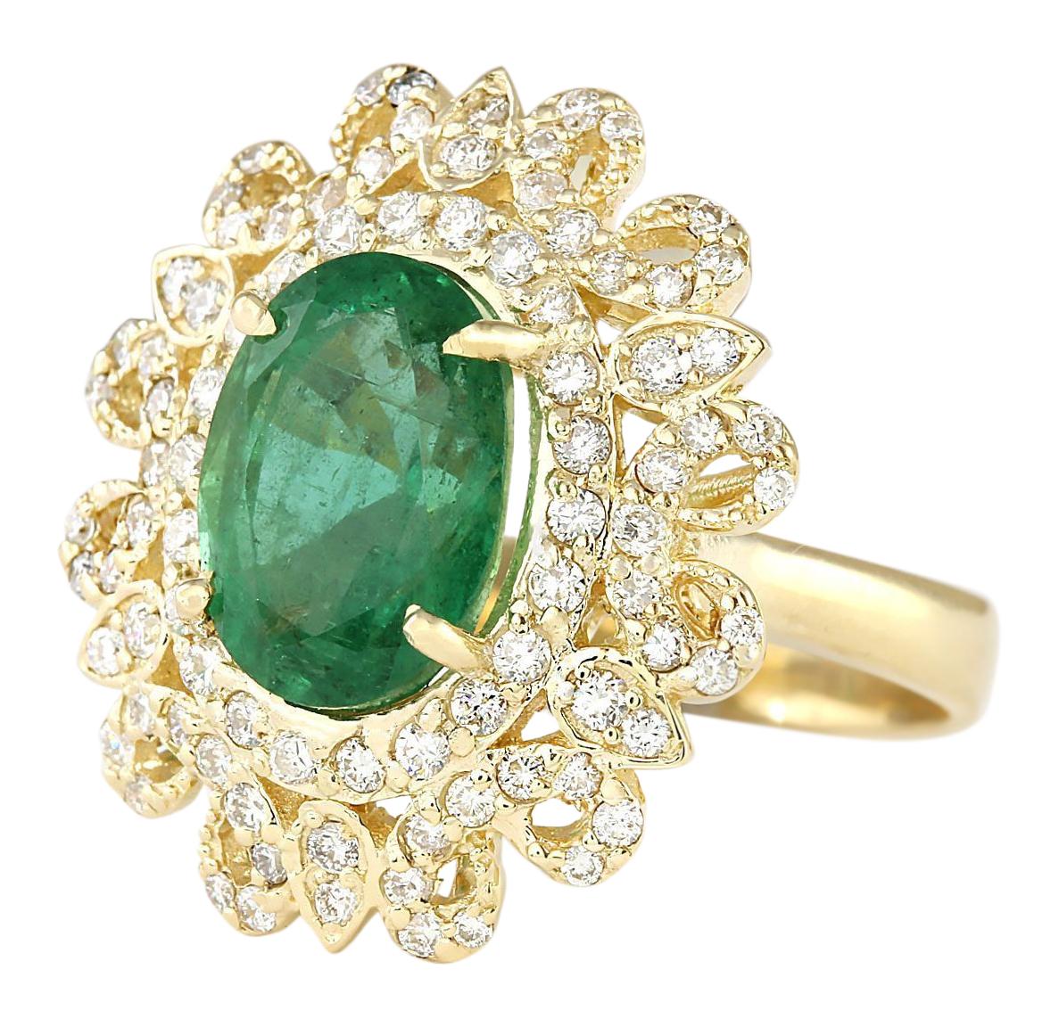 Stamped: 14K Yellow Gold
Total Ring Weight: 7.8 Grams
Total Natural Emerald Weight is 4.16 Carat (Measures: 11.00x9.00 mm)
Color: Green
Total Natural Diamond Weight is 1.00 Carat
Color: F-G, Clarity: VS2-SI1
Face Measures: 22.50x19.95 mm
Sku: