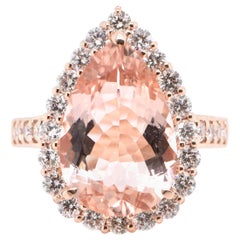 5.16 Carat Natural Morganite and Diamond Cocktail Ring Set in 18 Karat Rose Gold